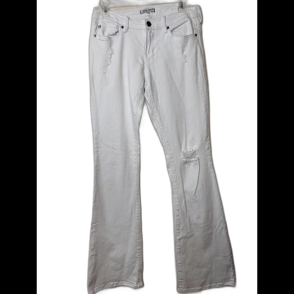Dear John White Flare Jeans - Women's Wide Leg Distressed